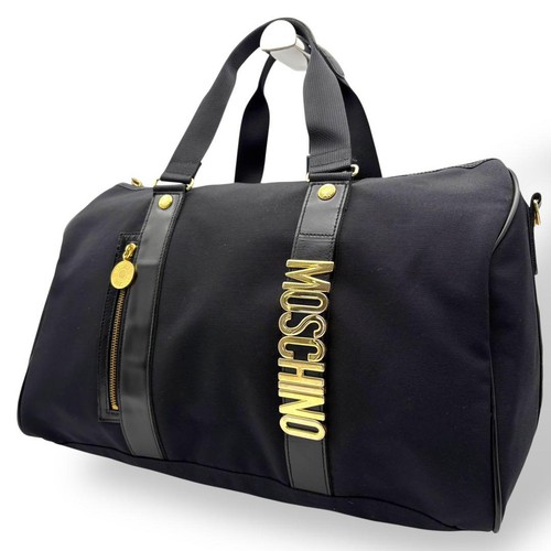 Moschino Black Nylon Boston Tote Bag with Metal Logo, Excellent Condition