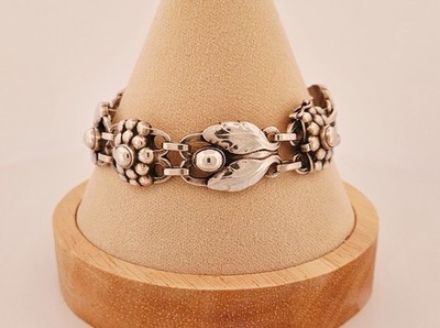 Georg Jensen Denmark #3 sterling silver antique floral leaf link bracelet 7.5''