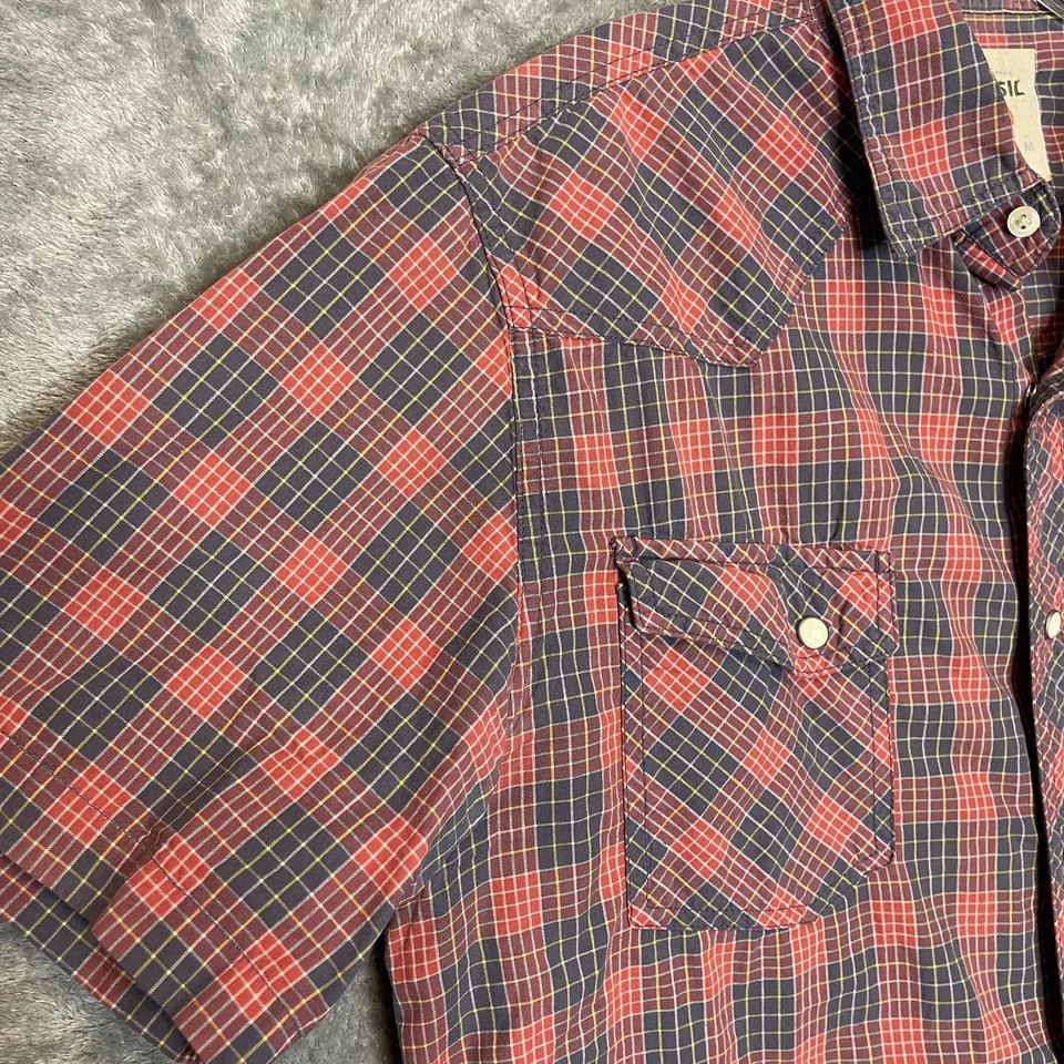 Мужская классическая винтажная рубашка Fossil вестерн в клетку с застежкой спереди короткий рукав M - Изображение 3 из 4