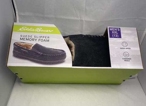 Sz 13 Eddie Bauer Men's Westhaven Suede Memory Foam Faux Fur Slipper - Picture 2 of 4
