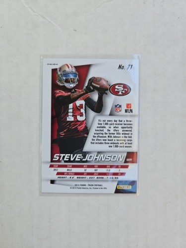2014 Panini Prizm Steve Johnson Blue Prizm #71 San Francisco 49ers - Picture 2 of 2