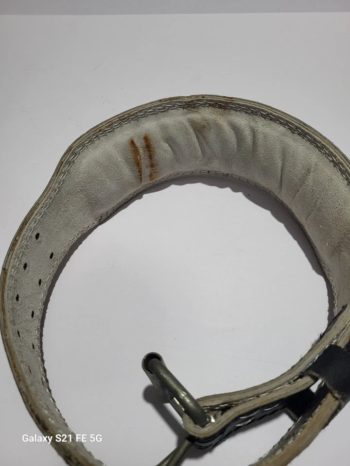 Cinturón de levantamiento de pesas vintage dorado de cuero de grano completo negro S/M 22-33 Foto 4 de 4