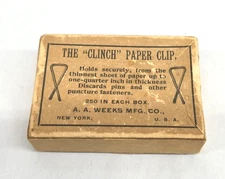 Antique C. 1900s A.A. Weeks Mfg. Co. The Clinch Paper Clip Box
