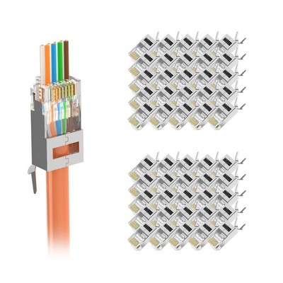 50-Pack Cat7 Cat6A Shielded Pass Through RJ45 Connectors UL-Listed 3-Prong Go...