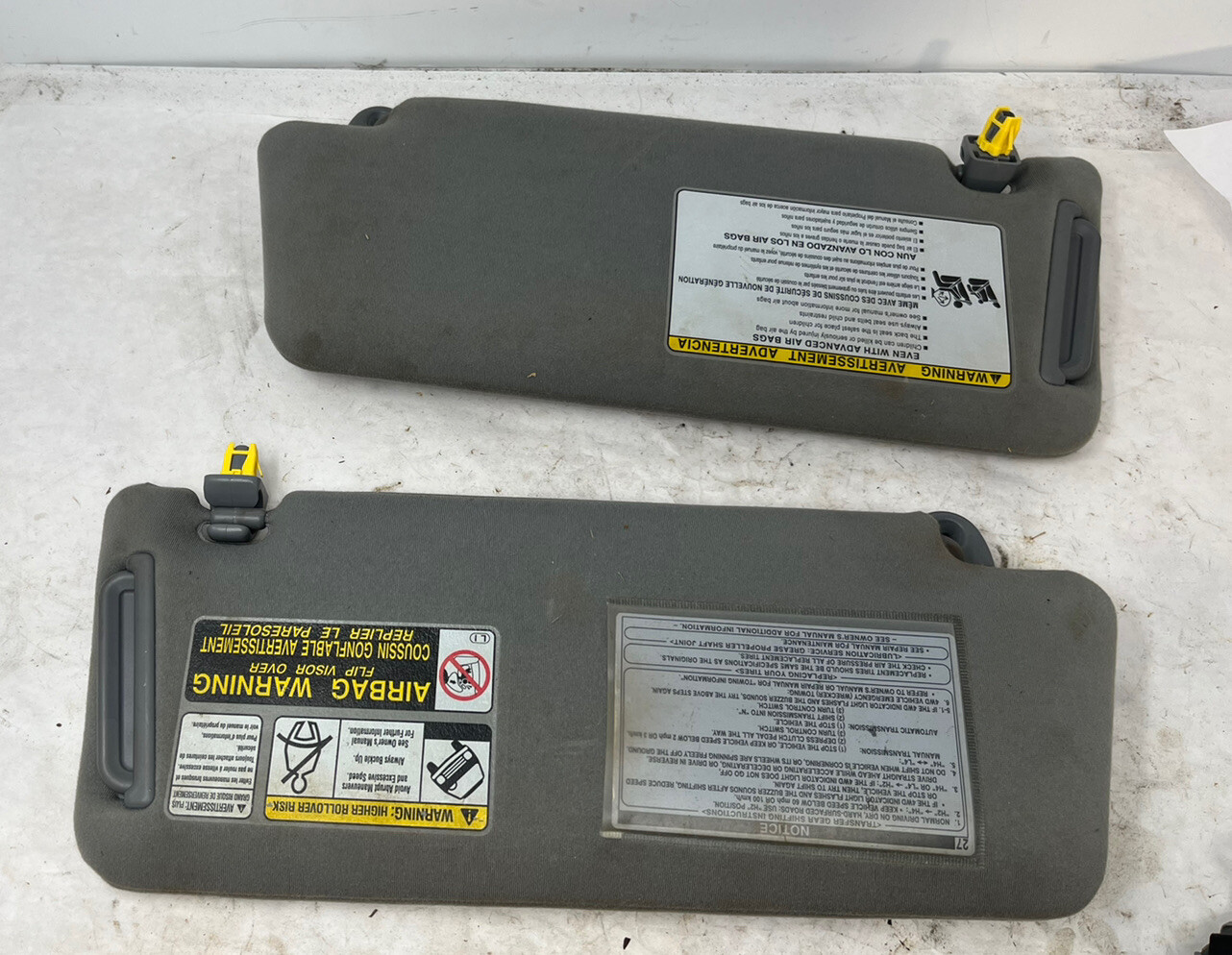 0515 TOYOTA SUN VISOR SHADE SET SUNVISORS LEFT RIGHT GRAY OEM