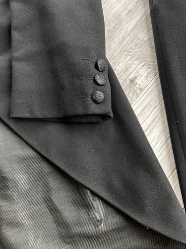 Abrigo de lana negro vintage de 1920 y pantalones de cintura alta formal blanco traje de corbata - Imagen 3 de 24