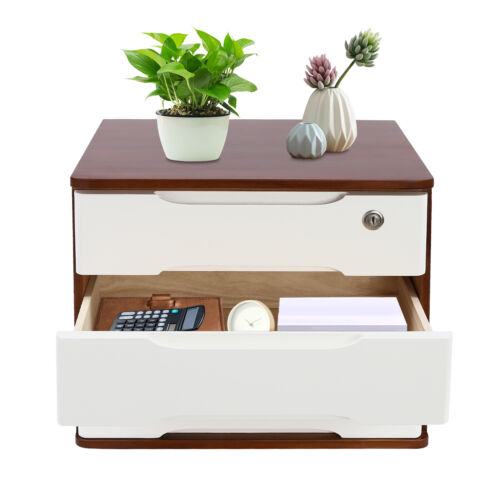 Wooden Desktop Storage Box Drawer Office Home Table Display Organizer with Lock - Picture 12 of 21