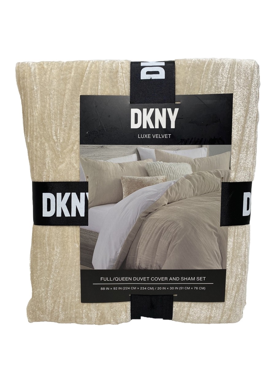 NEW DKNY Luxe Crinkle Velvet Beige Cream Full/Queen Duvet Cover 3