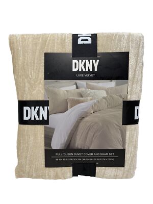 NEW DKNY Luxe Crinkle Velvet Beige Cream Full/Queen Duvet Cover 3