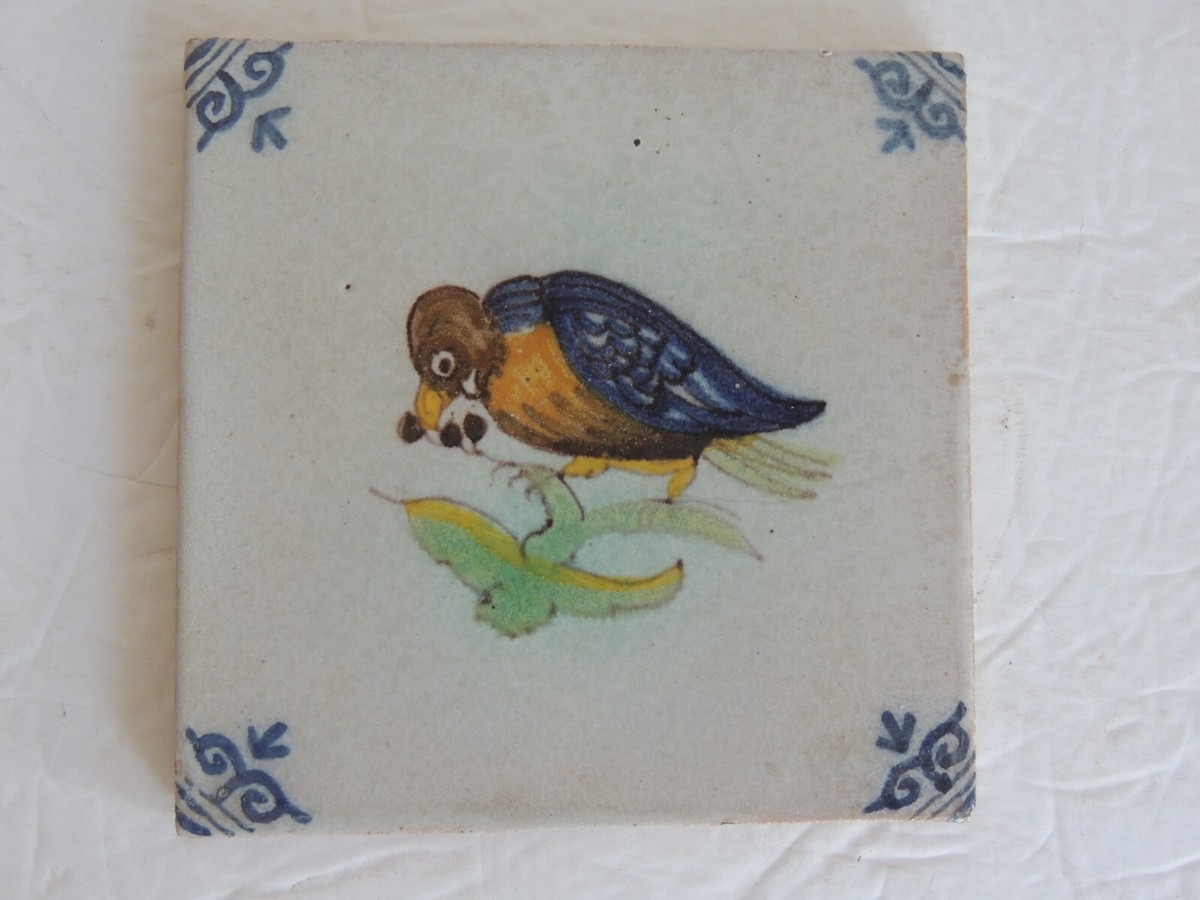 Vintage Makkum Holland Tichelaar Polychrome Tile Handpainted Bird