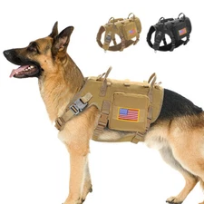 Durable Nylon Tactical Dog Vest Harness Adjustable Multiple Pockets Heavy Duty