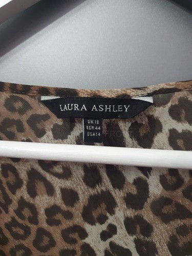 Laura Ashley Brown Leopard Chiffon Top UK18 EU44 US14 Split Sleeves Sheer Blouse - Picture 5 of 12