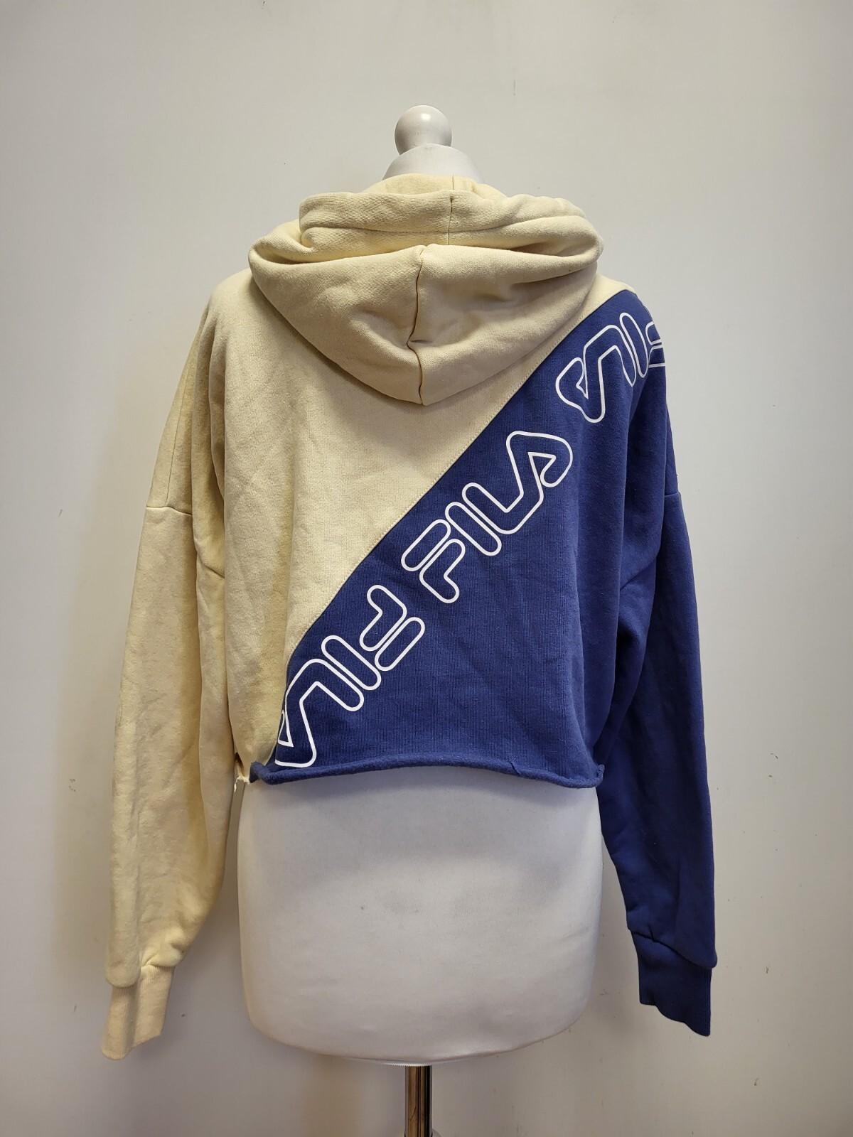 VV825 FELPA DONNA FILA BLU PANNA CROPPED COULISSE FELPA CON CAPPUCCIO UK M 10 EU 38