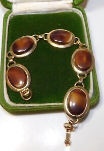 Details about  / Vintage Scarab Style Marbled Agate Glass 7.25/" Gold tone Link Bracelet 3g 23