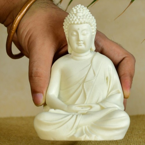 Sowpeace White Resin Buddha Figurine, 9cm Table Decor & Gift – Set of 1 - Picture 5 of 7
