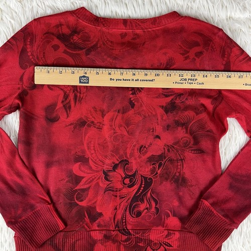 NY Collection Women's Red Studded Floral Jewel Button Cardigan Sweater Size PM - Picture 17 of 24