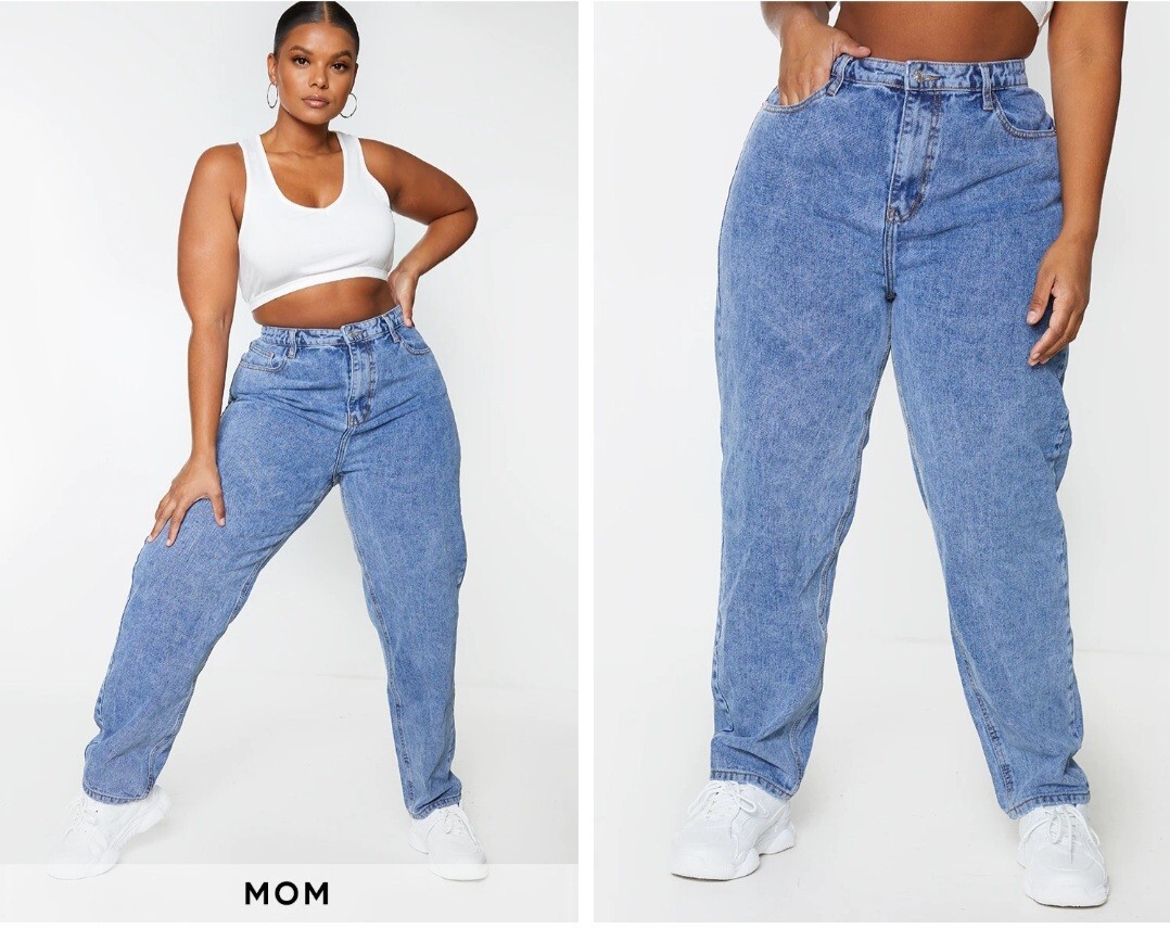 PRETTYLITTLETHING Plus Vintage Wash Mom Jeans (Size 20) UK