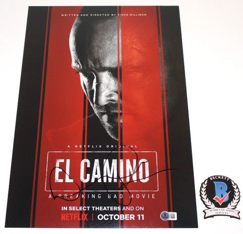 ACTOR AARON PAUL SIGNED 'EL CAMINO' 12x18 MOVIE POSTER BECKETT COA BREAKING BAD