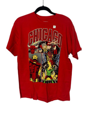 Marvel Men's NBA Chicago Bulls Shy Town-Trio T-Shirt | Red | XL