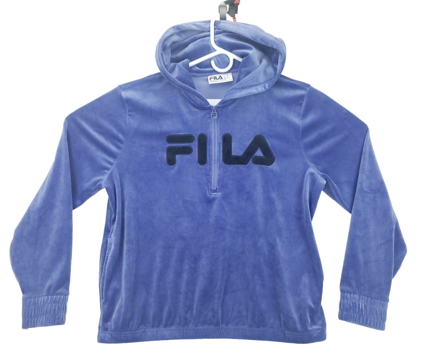 Giacca con cappuccio FILA logo donna viola blu 1 2 zip velluto XL