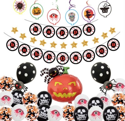 HAPPY HALLOWEEN FOLIEN SET GRUSELIG KÜRBIS GESPENST BALLON HELLOWEEN PARTY DEKOUK