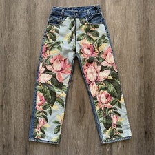 Vintage Levis 302-0117 Jeans Size 12 Blue Straight Leg Denim Floral Design