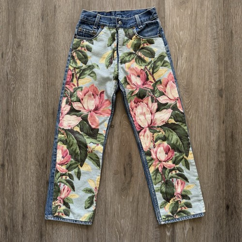 Vintage Levis 302-0117 Jeans Size 12 Blue Straight Leg Denim Floral Design - Picture 1 of 11