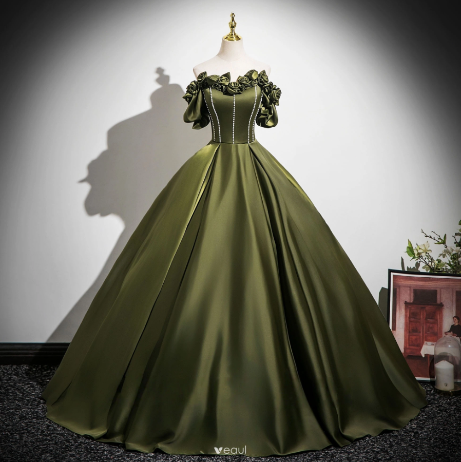 forest green dress accessories Forest Green Embellished Ribbon Gown