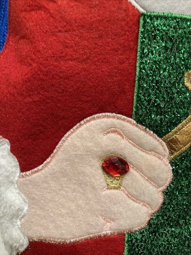 Cool Santa Sweater Holiday Time SZ L Hidden Pocket Red Stone Various Textures - Picture 4 of 11