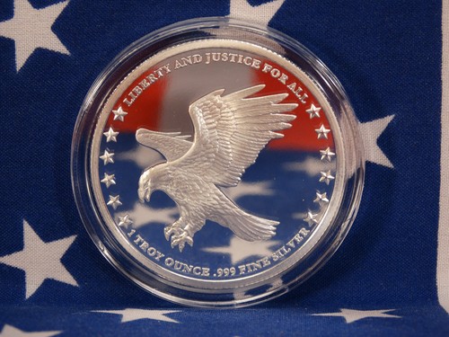 American Patriotic Eagle One Nation Under God US Flag 1oz .999 Silver Coin USA - Picture 3 of 9