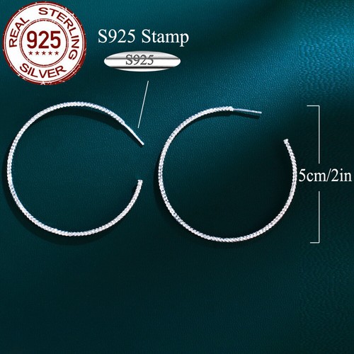 Pendientes de aro europeos en forma de círculo grande de plata esterlina 925 reales para niñas todos los días - Imagen 5 de 9