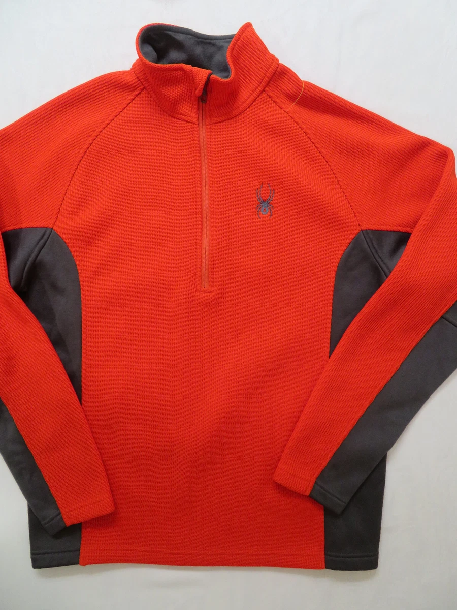 Spyder Thermal Waffle Knit Half Zip Fleece Lined Ski Sweater Red Black Mens M