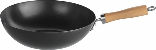 Manico in legno antiaderente wok profondo acciaio al carbonio cinese asiatico mescolare friggere wok - Foto 3 di 6