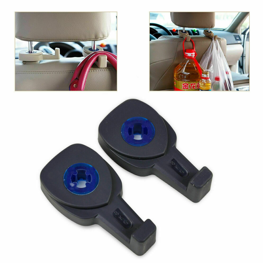 Black 2X Multifunction Car Seat Back Headrest Luggage Bags Hanger Hook