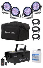  4 Eliminator American DJ Mega Flat PAK EP RGBUV Wash Lights Bag Fog Machine