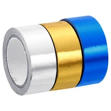 Metallic Washi Tape 15mmx5m, 3 Pack Tapes Adhesive Gold Tone, Silver Tone, Blue