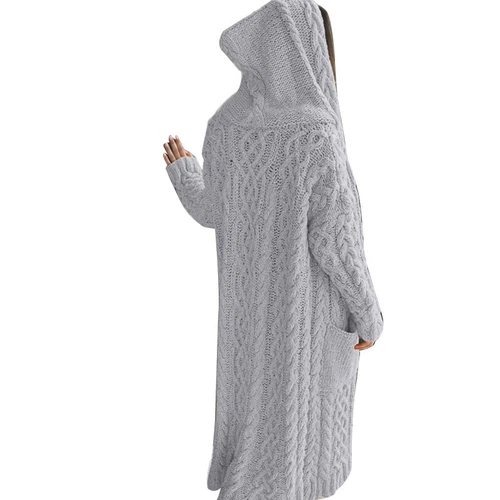 Damen Pullover Hoodie Strickmantel Jacke Cardigan Oberbekleidung Longpullover locker einfarbig - Bild 11 von 24