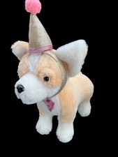 FAO Schwarz Plush 11" Corgi Dog Soft Toy With Party Hat  Bowtie