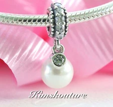 Authentic Sterling Silver Luminous Elegance Charm White Pearl & Clear CZ 791871P