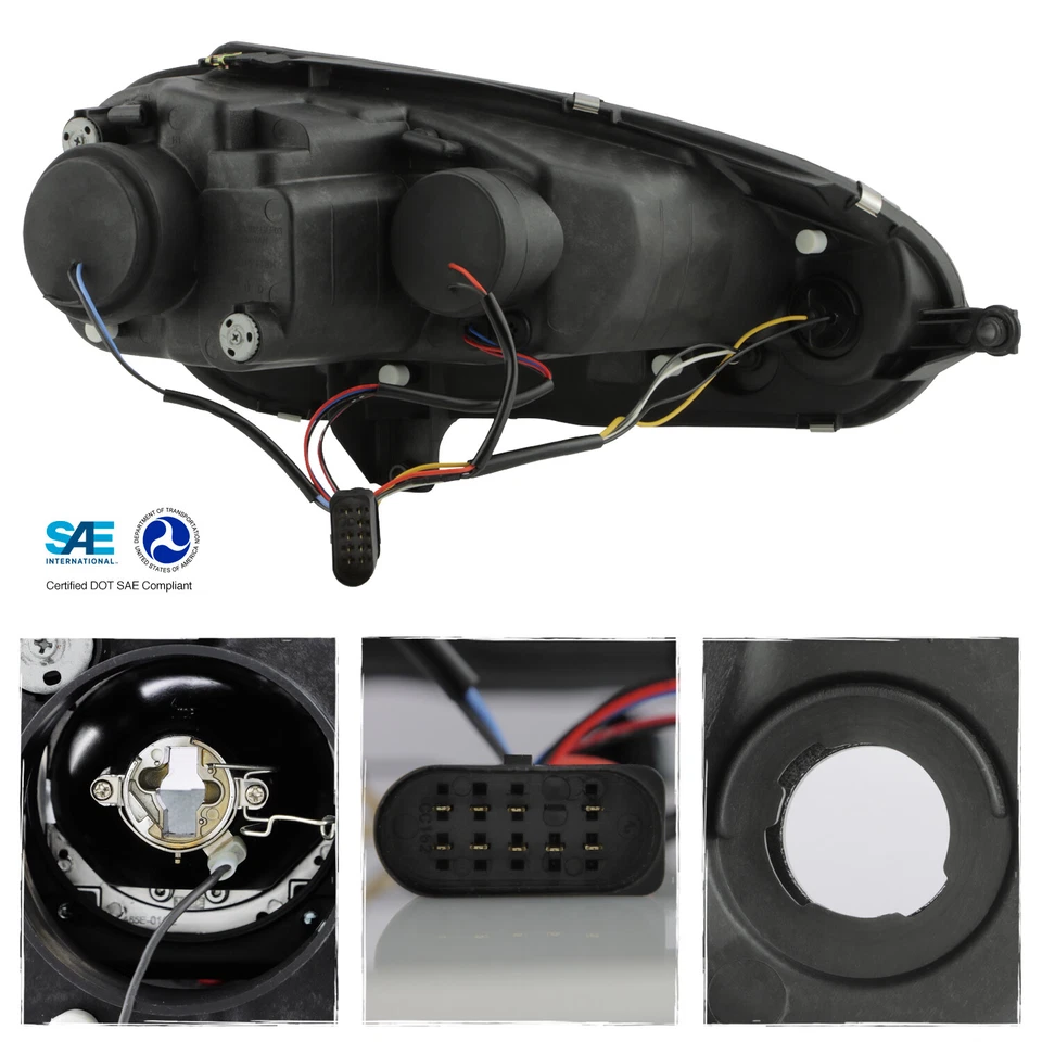 Se adapta a 06-09 Golf GTi R32 Jetta Rabbit JDM Proyector Halo Negro DRL LED Faros Foto 3 de 4