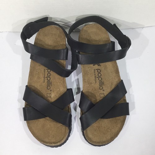 Papillio Womens Size 7 EU 38 Narrow Lola Black Leather Wedge Sandals Y23-1393 - Picture 3 of 10