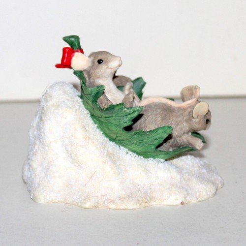 Vintage Silvestri Charming Tails figurine Mice Snow Winter sled mouse leaf - Picture 6 of 11