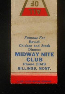 1940s Midway Nite Club Ravioli Chicken and Steak Dinners Phone 2049 Billings MT