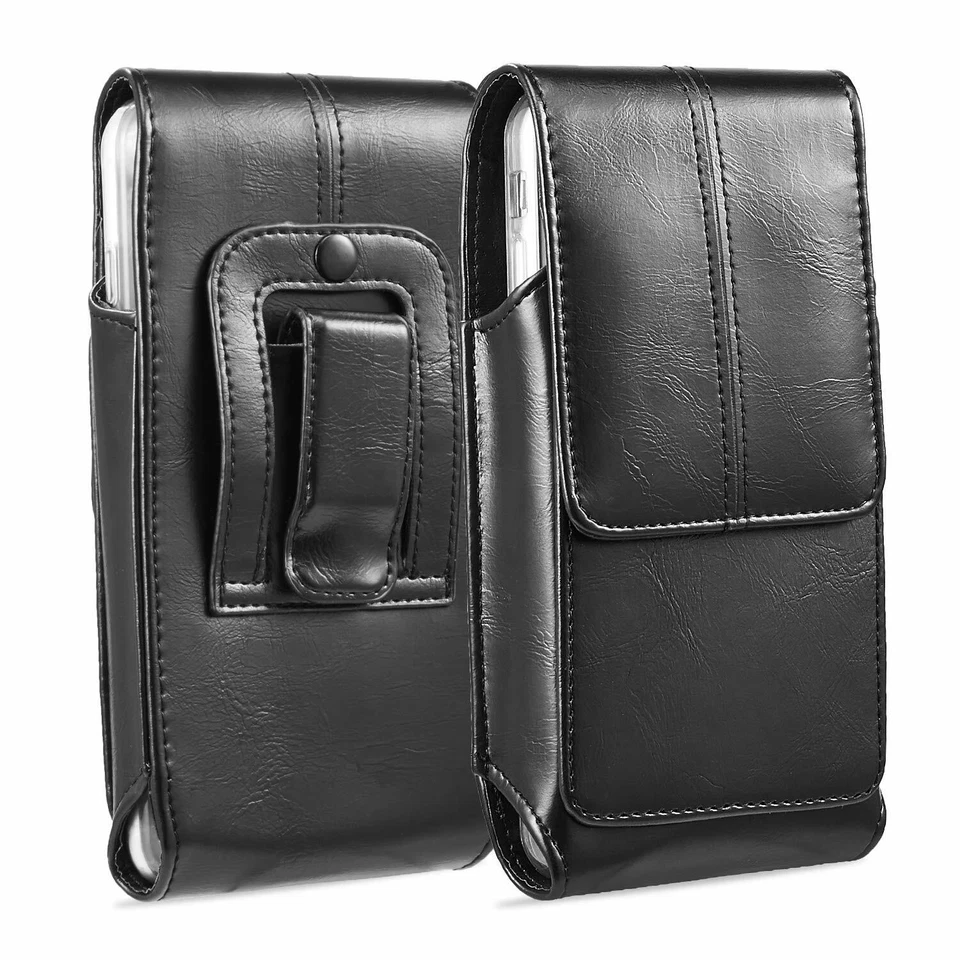 Funda de cuero vertical con lazo para cinturón para teléfonos celulares grandes Foto 2 de 4