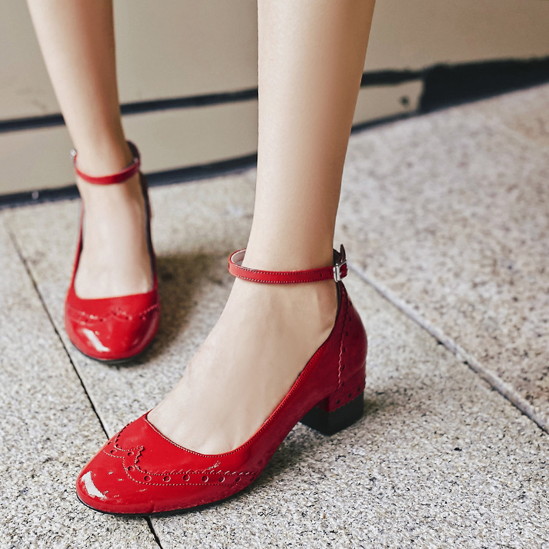 Lackleder Damen Ankle Knöchelriemen Halbschuhe Budapester Absatz Pumps Gr.34-39 Lackleder Damen Ankle Knöchelriemen Halbschuhe Budapester Absatz Pumps Gr.34-39