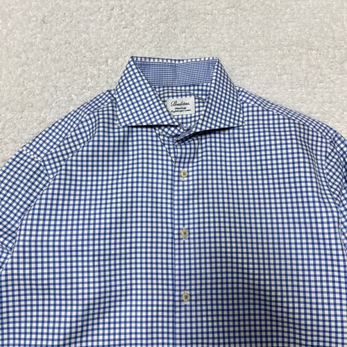 Stenstroms Shirt Men Large 16.5 Blue Plaid Fitted Slim Fit Cotton Long Sleeve - Picture 3 of 13