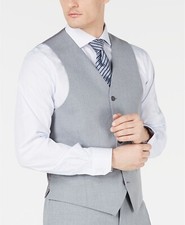  196 Andrew Marc New York 46R Men's Gray Modern Fit Solid Suit Waistcoat Vest