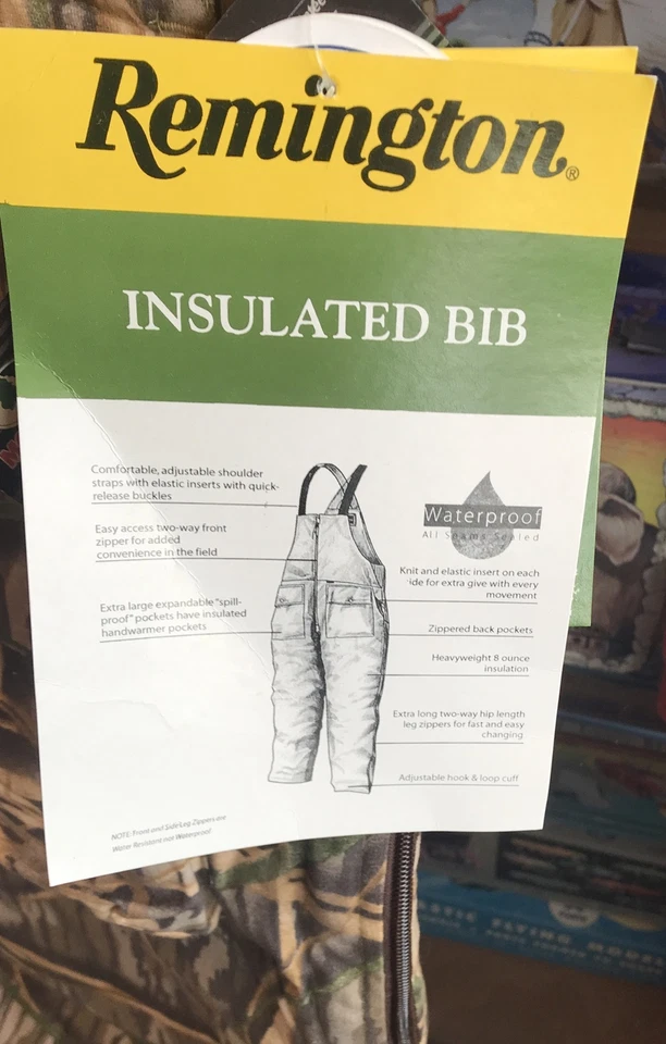 Remington camouflage insulated BiB Overalls Mens Lg NWT W/ Front & Leg Zipper - Image 2 of 4