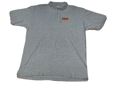 Anvil Knitwear USA logo patch polo shirt mens large collared short sleeve gray