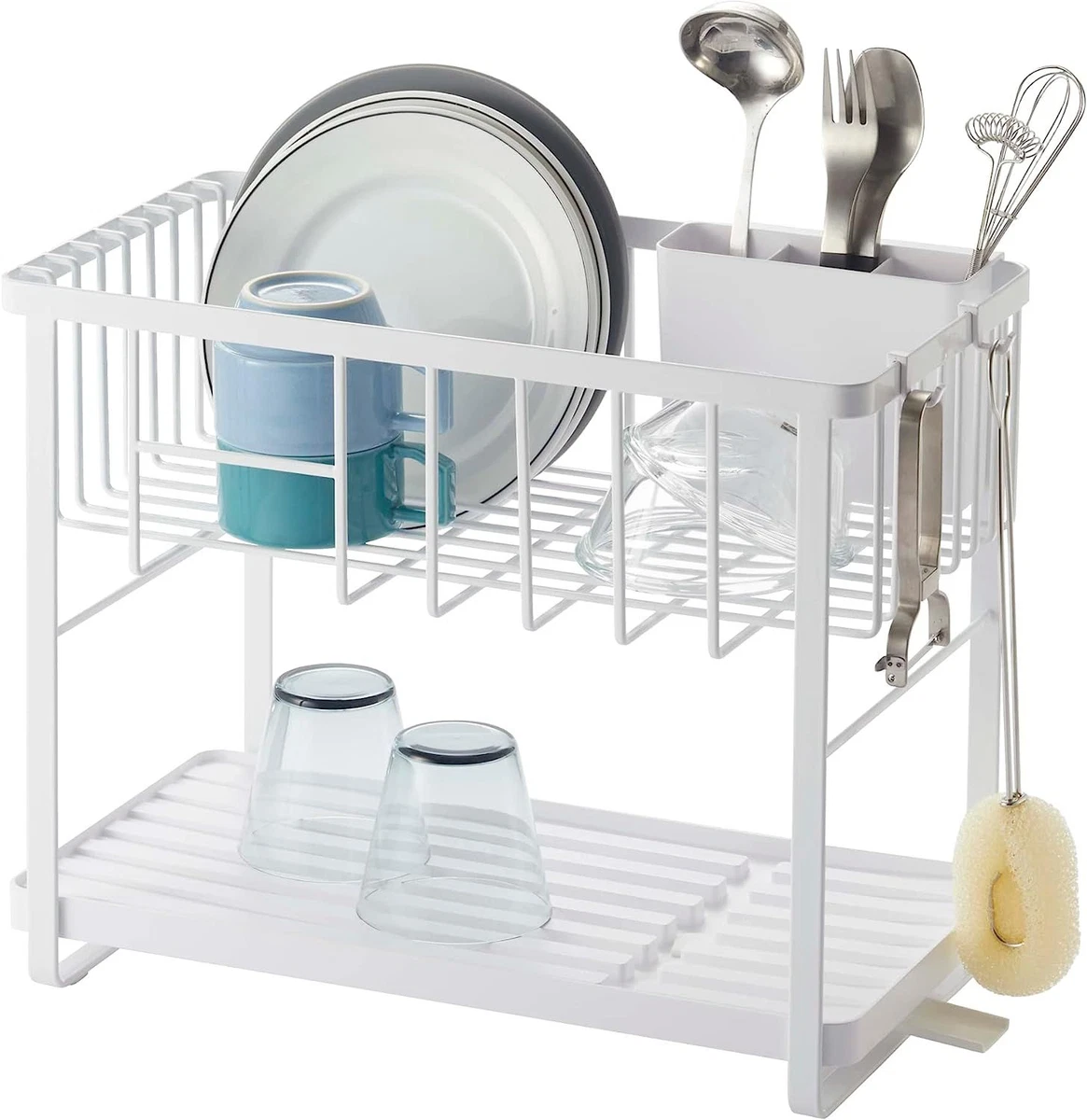 Yamazaki Home Wood-Handled Dish Rack with Drainage Tray, 2 Colors